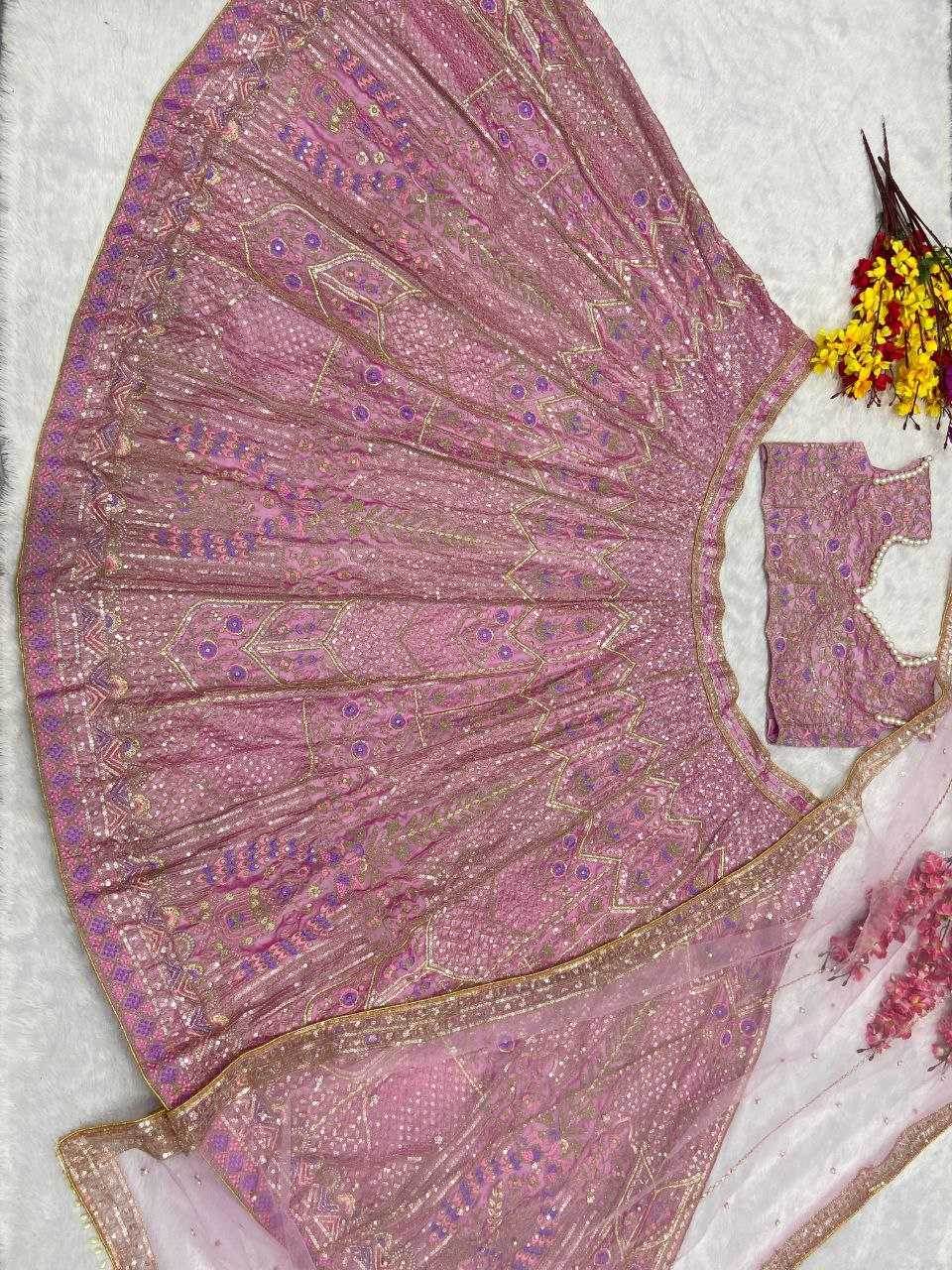 Kasturi Silk Embroidered Thread Work Sequins Lehenga With Cancan - MYLUXURY LANE ENTERPRISE